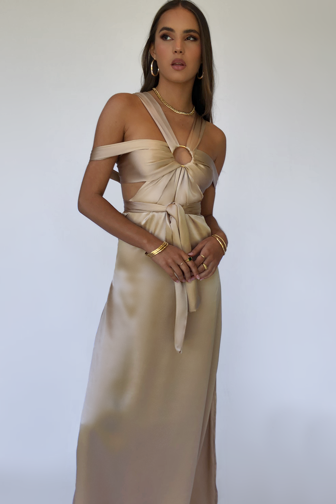 champagne silk dress